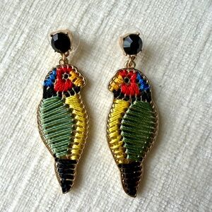 Colorful Parrot Embroidered Dangle Earrings